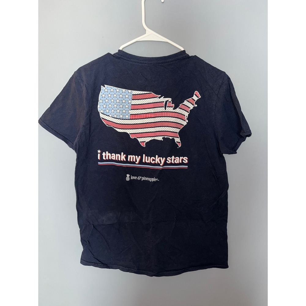 Love & Pineapples USA Map‎ Flag Graphic T-Shirt "I Thank My Lucky Stars" Tee M